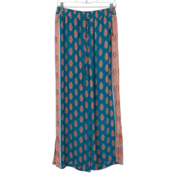 Rose + Olive Wide Leg Pants Teal Elastic Waist High Rise Pockets Boho Women's S - Picture 1 of 8